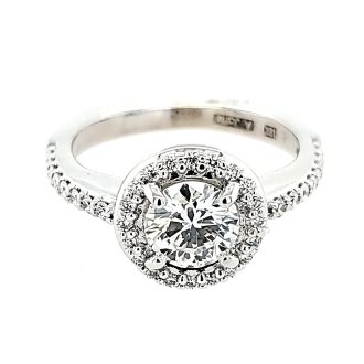 Halo Engagement Ring with 1ct Round Diamonds in 18k White Gold