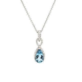 Fashion Necklace with Aquamarine and .25ctw Round Diamonds in 14k White Gold