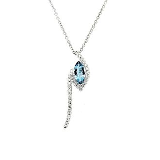 Fashion Necklace with Aquamarine and .38ctw Round Diamonds in 14k White Gold