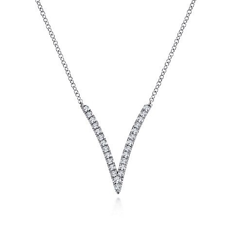 Gabriel & CO Chevron Fashion Necklace with .27ctw Round Diamonds in 14k White Gold