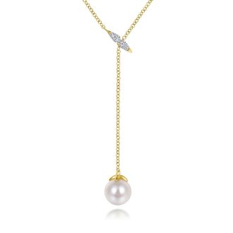 Gabriel & Co Fashion Y Necklace with .04ctw Round Diamonds in 14k Yellow Gold