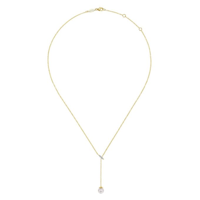 Gabriel & Co Fashion Y Necklace with .04ctw Round Diamonds in 14k Yellow Gold
