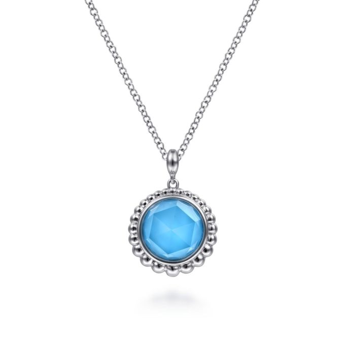 Gabriel Sterling Silver Rock crystal and Turquoise Pendant Necklace