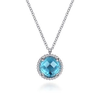 Gabriel Sterling Silver Swiss Blue Topaz Center and Bujukan Frame Pendant Necklace