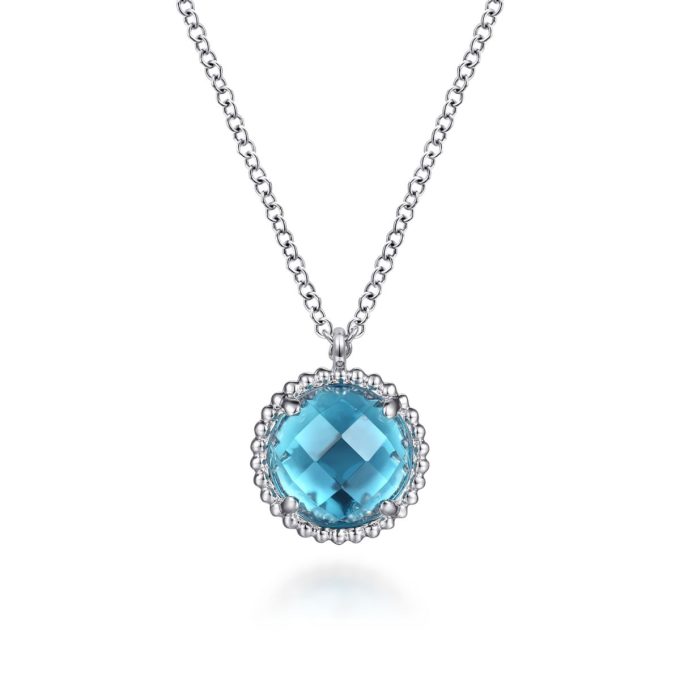 Gabriel Sterling Silver Swiss Blue Topaz Center and Bujukan Frame Pendant Necklace