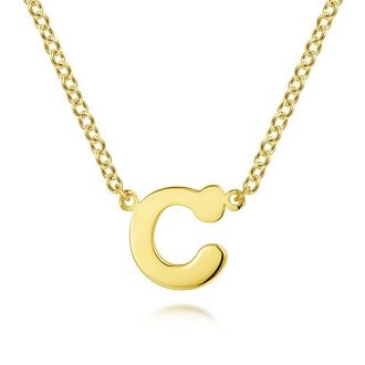 Initial Necklace, Letter "C" in 14k Yellow Gold