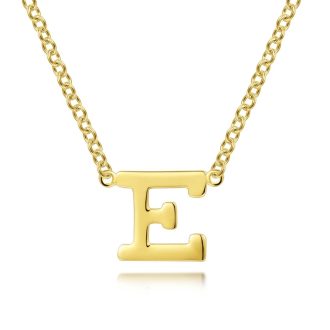 Initial Necklace, Letter "E" in 14k Yellow Gold