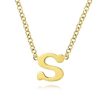 Initial Necklace, Letter "S" in 14k Yellow Gold