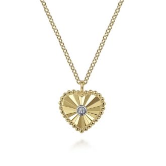 Gabriel Bujukan Heart Necklace with .01ct Round Diamond in 14k Yellow Gold