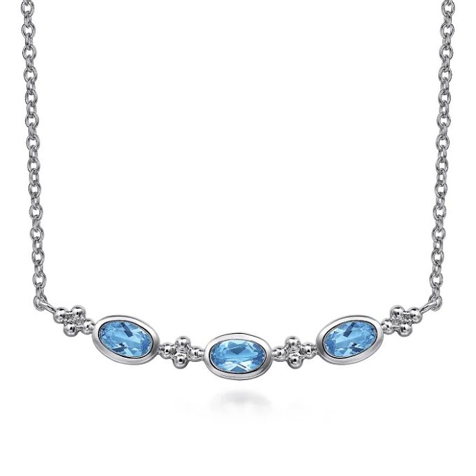Gabriel Bujukan Bar Necklace with Blue Topaz in Sterling Silver