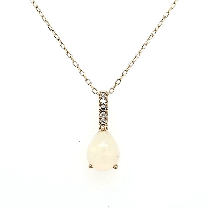 Fashion Necklace with Opal and .03ctw Round Diamonds in 14k Yellow Gold