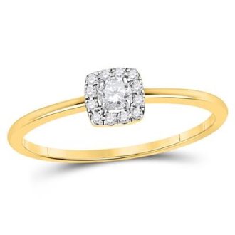 This exquisite item features a stylish, halo-crowned square setting, with an array of radiant diamonds totalling around 0.20 carats. The ring is expertly crafted from classy 10 karat yellow gold, flaunting both brilliance and delicacy. A stellar choice for a promise ring that embodies not just style but also unconditional love and dedication.