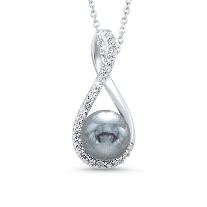 Infinity Necklace with Black Pearl and Cubic Zirconia in Sterling Silver