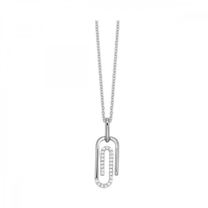 Paperclip Necklace with .10ctw Round Diamonds in 10k White Gold