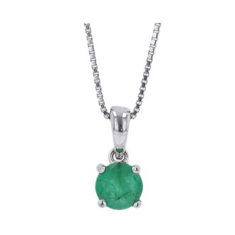 Birthstone Necklace with Round Emerald in Sterling Silver