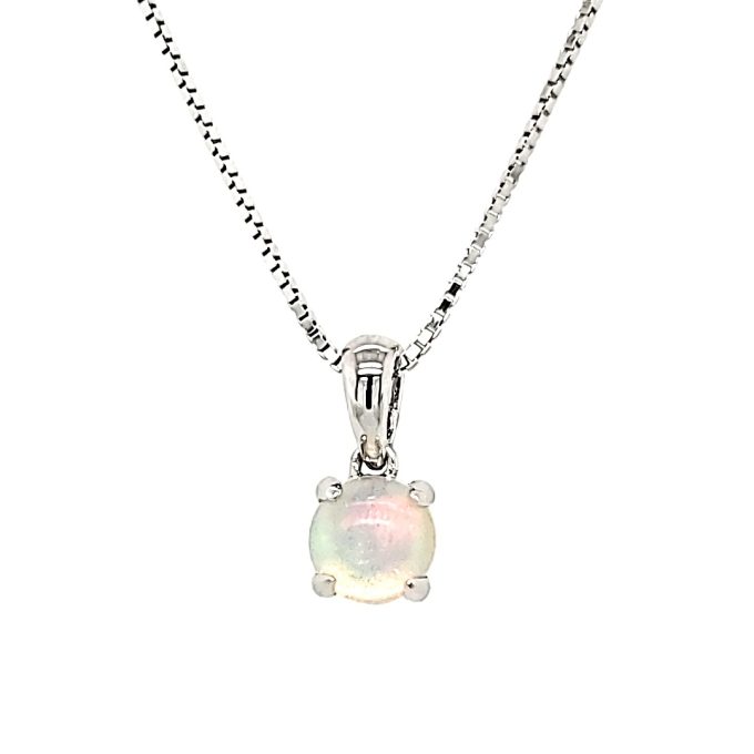 Birthstone Necklace with Lab-Grown Opal in Sterling Silver