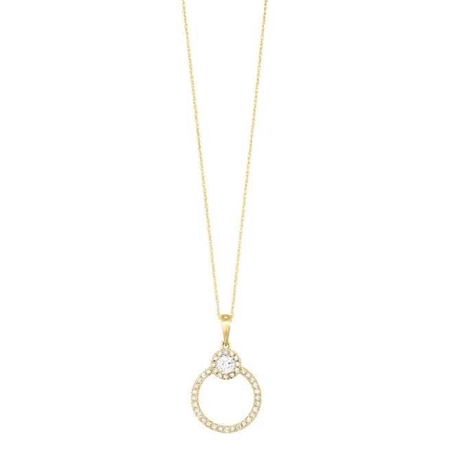 Double Circle Fashion Necklace with .33ctw Round Diamonds in 14k Yellow Gold