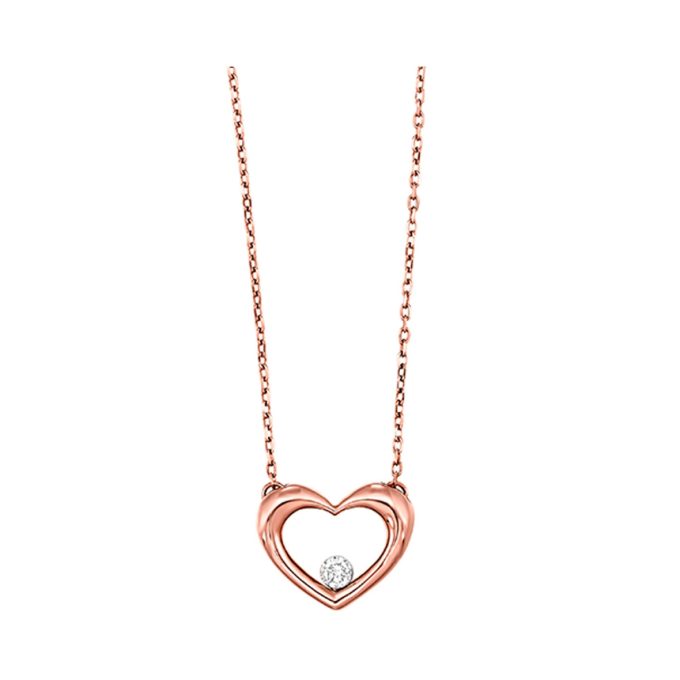 Heart Fashion Necklace with .05ct Round Diamond in 10k Rose Gold