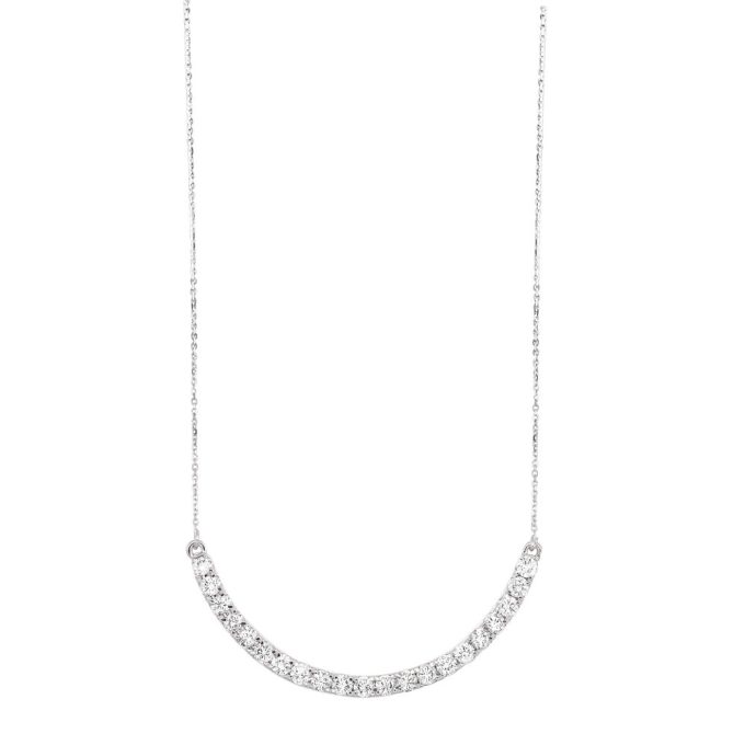 Curved Bar Fashion Necklace with .25ctw Round Diamonds in 14k White Gold