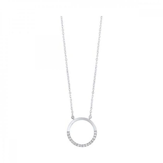 Circle Necklace with .08ctw Round Diamonds in 14k White Gold