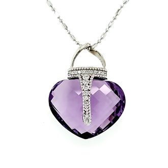 Custom Design 52ct Amethyst and Diamond Necklace in 14k White Gold