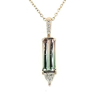 Fashion Necklace with Watermelon Tourmaline and .16ctw Diamonds in 14k Yellow Gold
