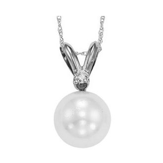 Cultured Pearl Necklace with .03ct Round Diamond in 14k White Gold