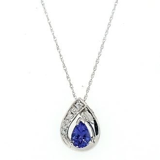 Teardrop Necklace with Tanzanite and .07ctw Round Diamonds in 14k White Gold