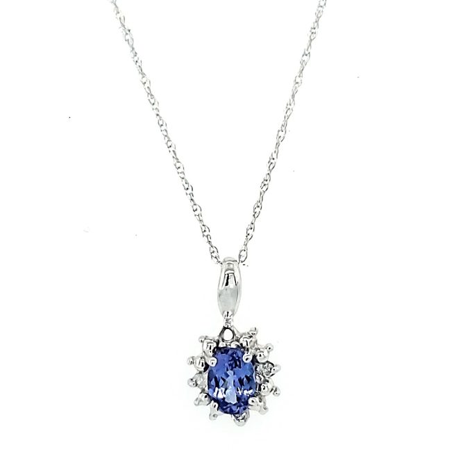Starburst Necklace with Tanzanite and .05ctw Round Diamonds in 14k White Gold