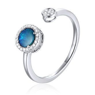 Fashion Ring with Opal and .07ctw Round Diamonds in 14k White Gold