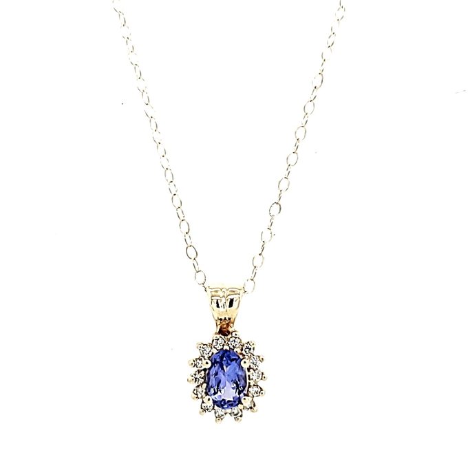 Pre-Owned Fashion Necklace with Tanzanite and Diamond in 14k Yellow Gold