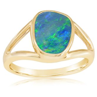 Fashion Ring with Australian Opal in 14k Yellow Gold