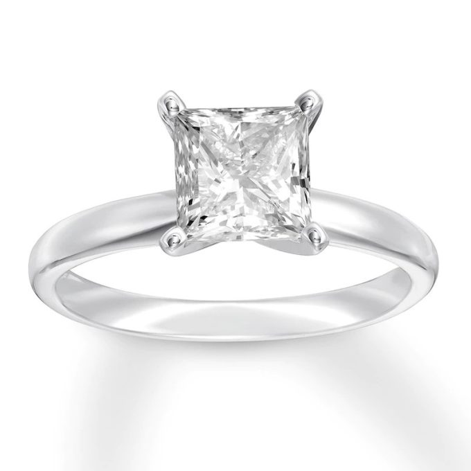Solitaire Engagement Ring with 1.01ct Princess Cut Diamond in 14k White Gold