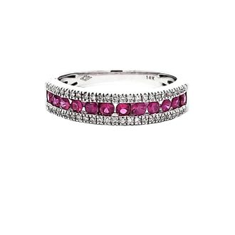 Fashion Ring with Ruby and .12ctw Round Diamonds in 14k White Gold