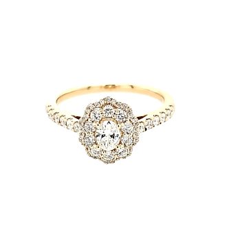 Vintage-Style Halo Engagement Ring with .75ctw Round Diamonds in 14k Yellow Gold