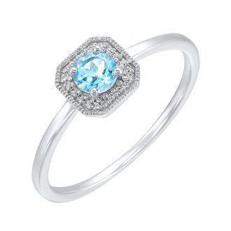 Halo Fashion Ring with Blue Topaz and .08ctw Round Diamonds in 10k White Gold
