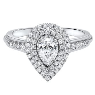 True Reflections Double Halo Engagement Ring with .73ctw Pear Shape and Round Diamonds in 14k White Gold