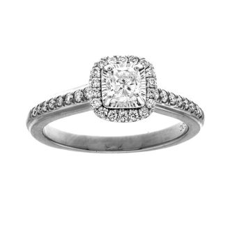 True Reflections Halo Engagement Ring with .66ctw Cushion and Round Diamonds in 14k White Gold