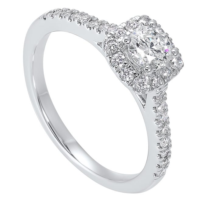 Square Halo Engagement Ring with .75ctw Round Diamonds in 14k White Gold