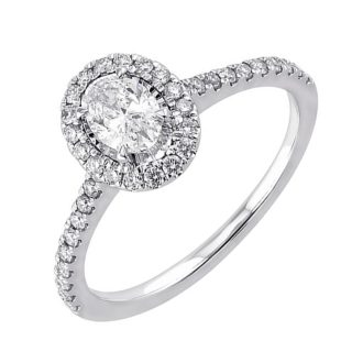 True Reflections Halo Engagement Ring with .70ctw Oval and Round Diamonds in 14k White Gold