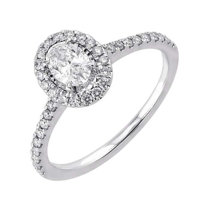 True Reflections Halo Engagement Ring with .70ctw Oval and Round Diamonds in 14k White Gold