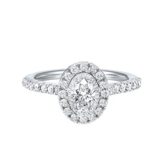 True Reflections Halo Engagement Ring with 1ctw Oval and Round Diamonds in 14k White Gold