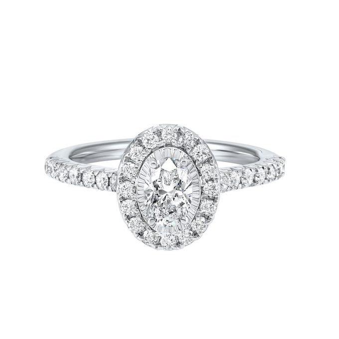 True Reflections Halo Engagement Ring with 1ctw Oval and Round Diamonds in 14k White Gold