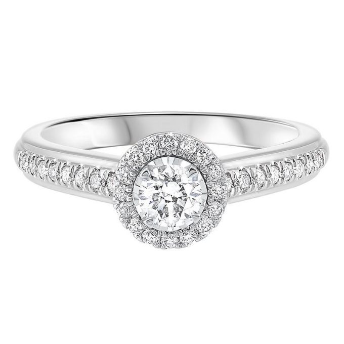 True Reflections Halo Engagement Ring with .70ctw Round Diamonds in 14k White Gold