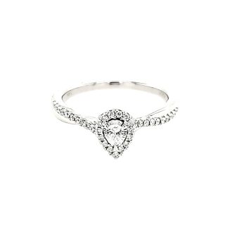 Halo Engagement Ring with .25ctw Pear and Round Diamonds in 14k White Gold