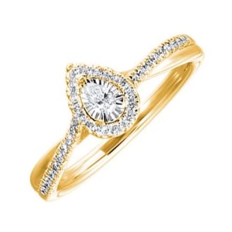 True Reflections Halo Engagement Ring with .25ctw Pear and Round Diamonds in 14k Yellow Gold
