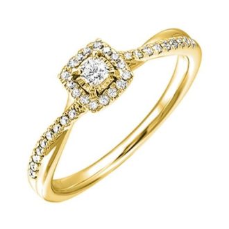 Halo Engagement Ring with .25ctw Cushion and Round Diamonds in 14k Yellow Gold