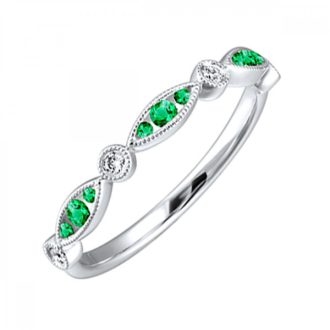 Stackable Ring with Emeralds and .05ctw Round Diamonds in 10k White Gold
