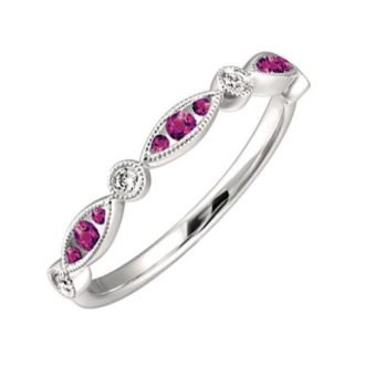 Stackable Ring with Pink Tourmaline and .07ctw Round Diamonds in 10k White Gold
