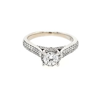 Halo Engagement Ring with 1.18ctw Round Diamonds in 18k White Gold